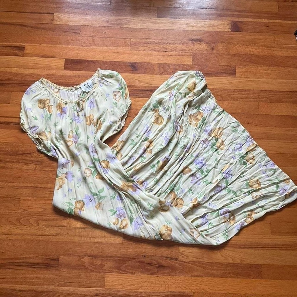 Vintage Cottagecore Yellow Maxi Dress Size 14 Princess 90s Grannycore Preppy